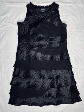 S.L. Fashions Size 14 Black Embellished Tiered Ruffle
Cocktail Mini Dress